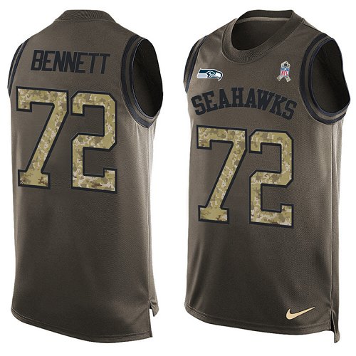 Men's Limited Michael Bennett Nike Jersey Green - #72 Salute to Service Tank Top NFL Seattle Seahawks